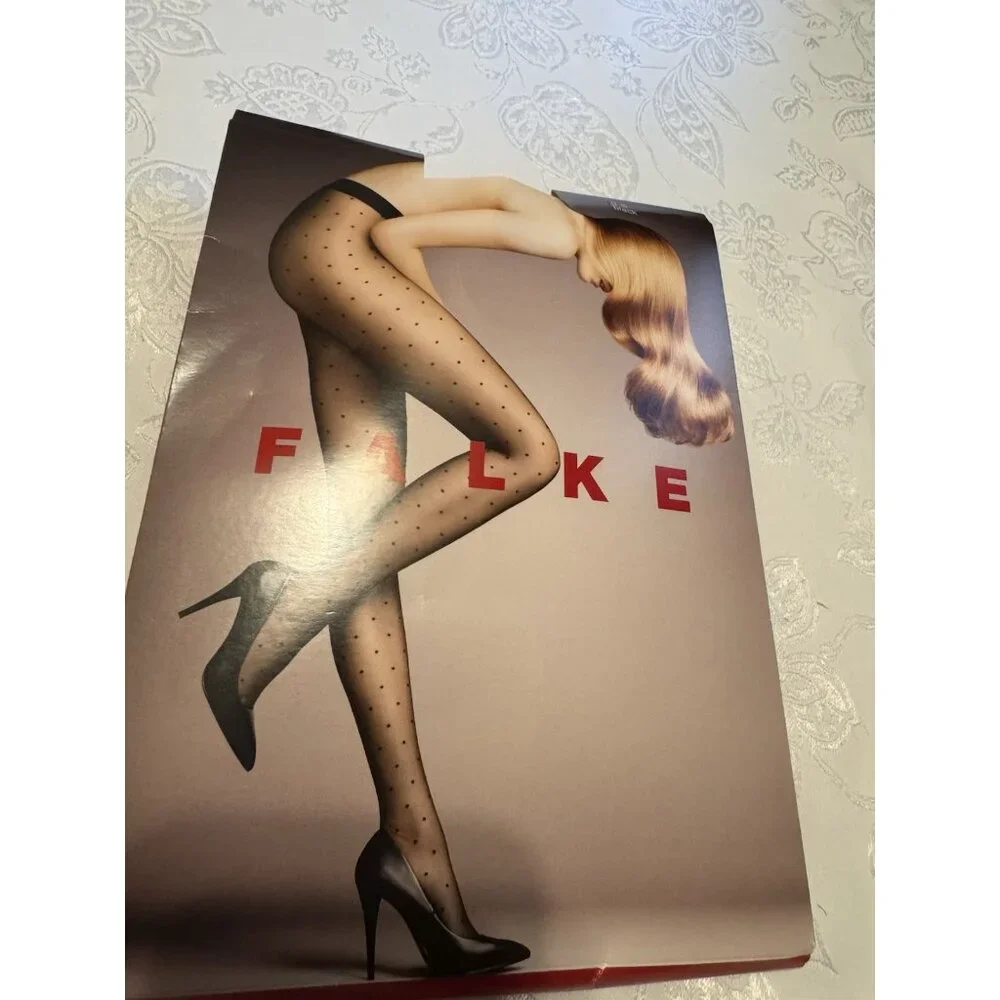 New Women's FALKE 40685 Marine Fashion Prime Navy Dot Tights 15 DEN Size S